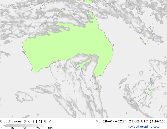 Bewolking (Hoog) GFS ma 29.07.2024 21 UTC