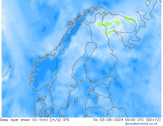 Deep layer shear (0-1km) GFS za 03.08.2024 00 UTC