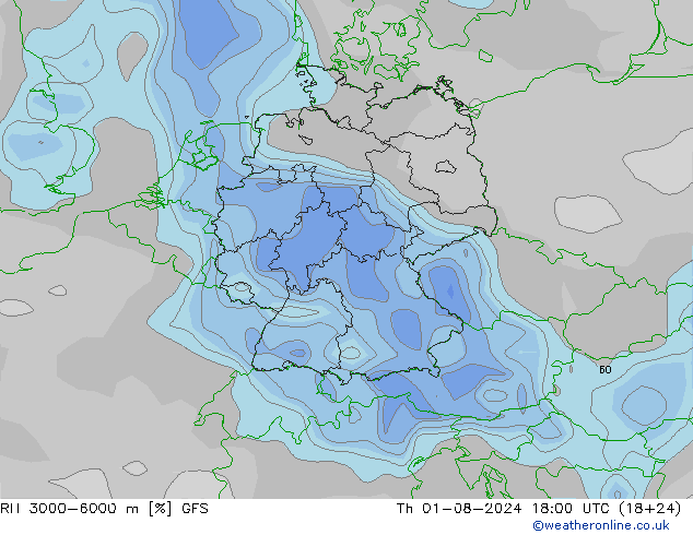 RH 3000-6000 m GFS 星期四 01.08.2024 18 UTC