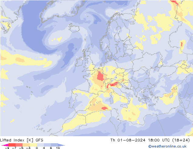 Lifted Index GFS do 01.08.2024 18 UTC