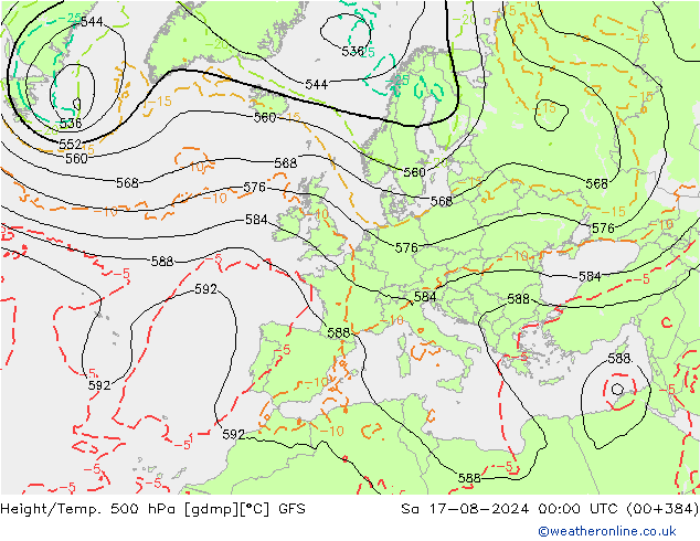 Height/Temp. 500 hPa GFS 星期六 17.08.2024 00 UTC