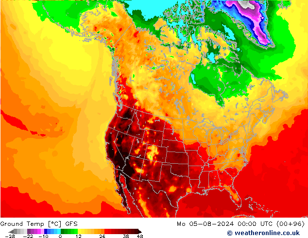 Bodemtemperatuur GFS ma 05.08.2024 00 UTC