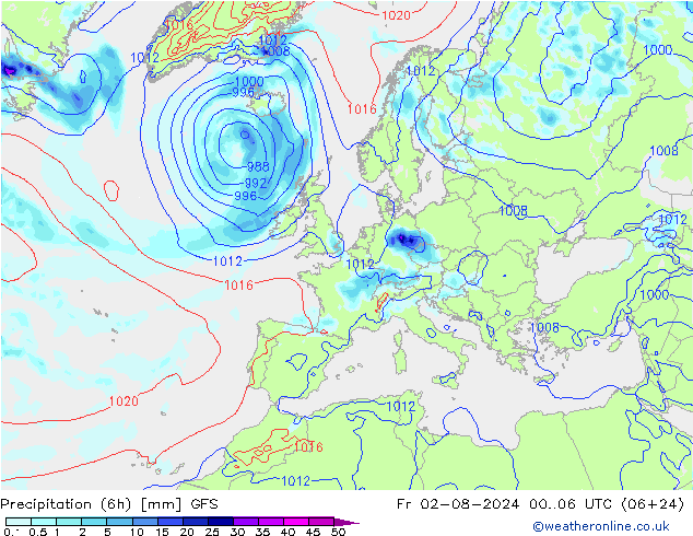 Z500/Rain (+SLP)/Z850 GFS 星期五 02.08.2024 06 UTC