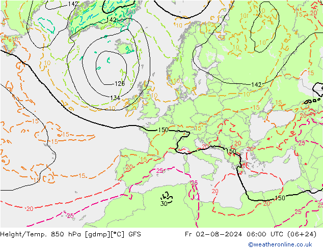 Z500/Rain (+SLP)/Z850 GFS 星期五 02.08.2024 06 UTC