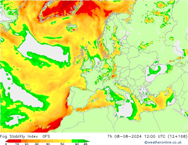 Fog Stability Index GFS 星期四 08.08.2024 12 UTC