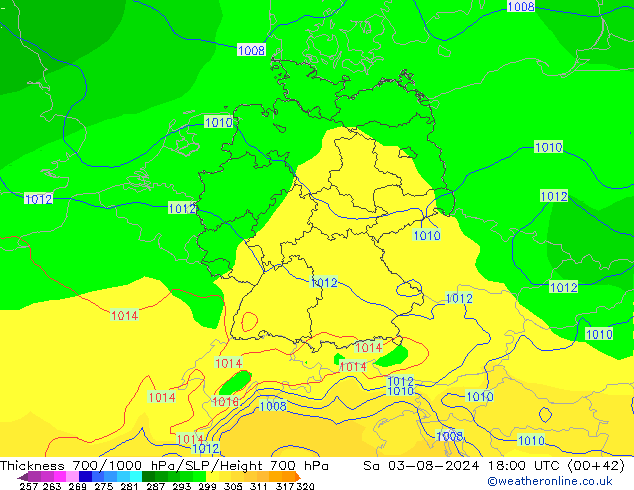 Dikte700-1000 hPa GFS za 03.08.2024 18 UTC