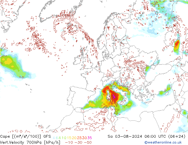 Cape GFS za 03.08.2024 06 UTC