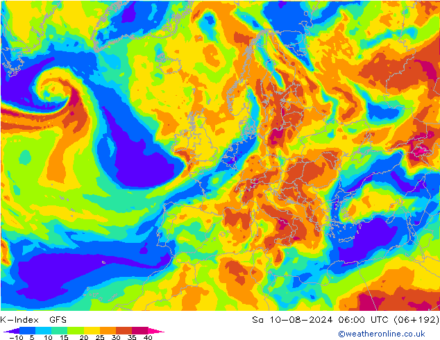 K-Index GFS 星期六 10.08.2024 06 UTC