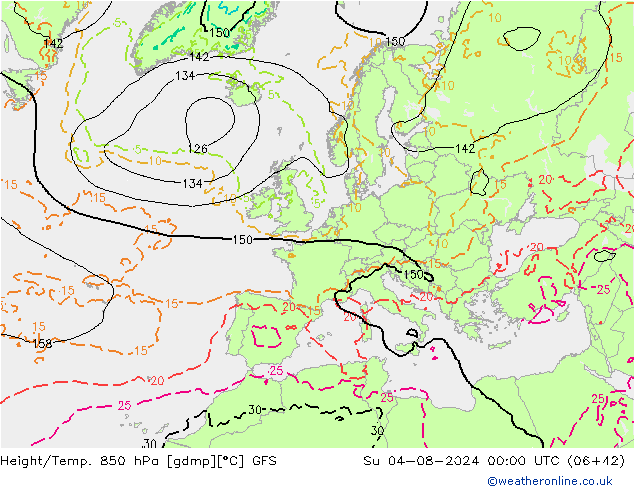 Z500/Regen(+SLP)/Z850 GFS zo 04.08.2024 00 UTC