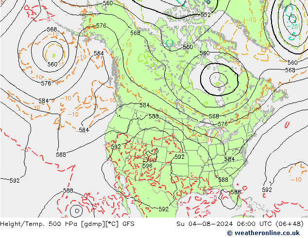 Z500/Rain (+SLP)/Z850 GFS 星期日 04.08.2024 06 UTC