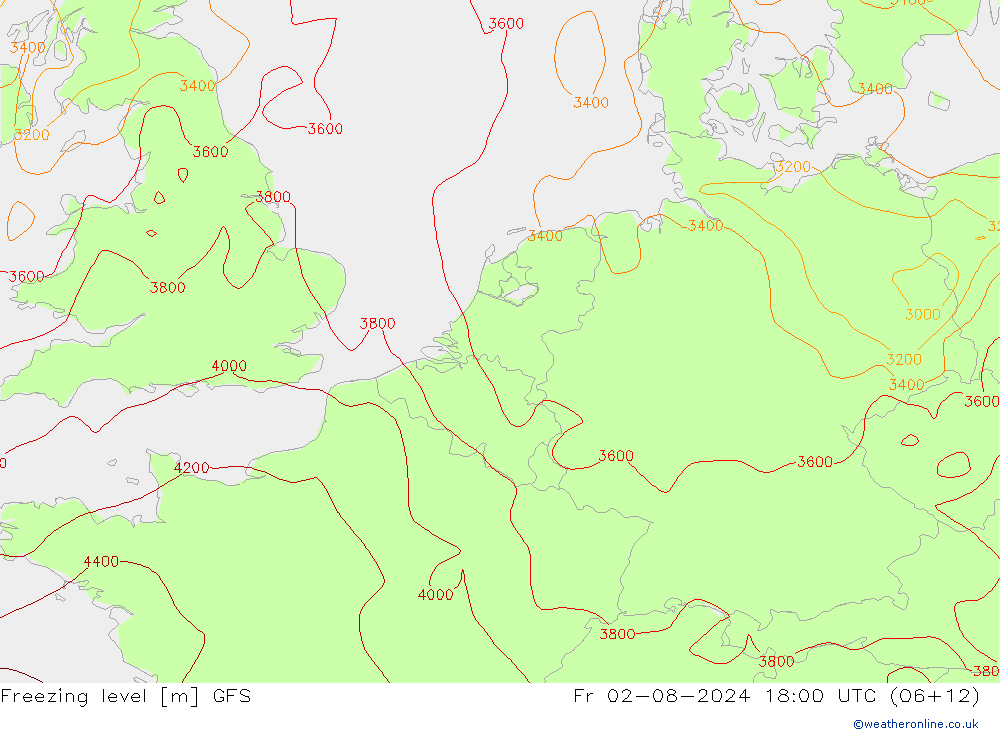 Freezing level GFS 星期五 02.08.2024 18 UTC