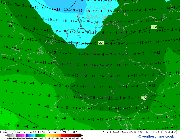 Z500/Regen(+SLP)/Z850 GFS zo 04.08.2024 06 UTC