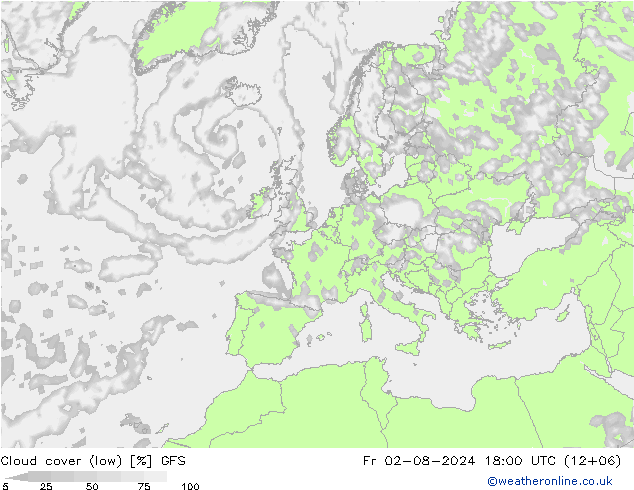 Bewolking (Laag) GFS vr 02.08.2024 18 UTC