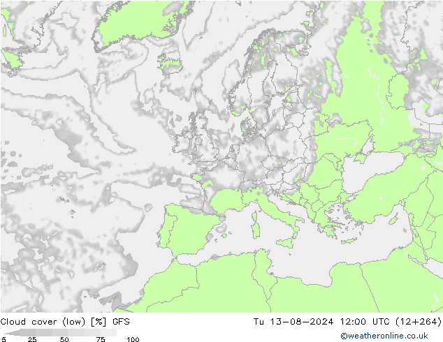 云 (低) GFS 星期二 13.08.2024 12 UTC