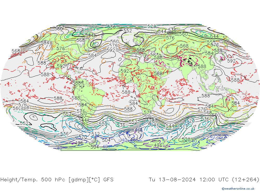 Z500/Regen(+SLP)/Z850 GFS di 13.08.2024 12 UTC