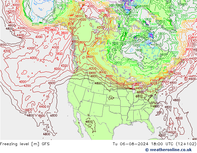 Nulgradenniveau GFS di 06.08.2024 18 UTC