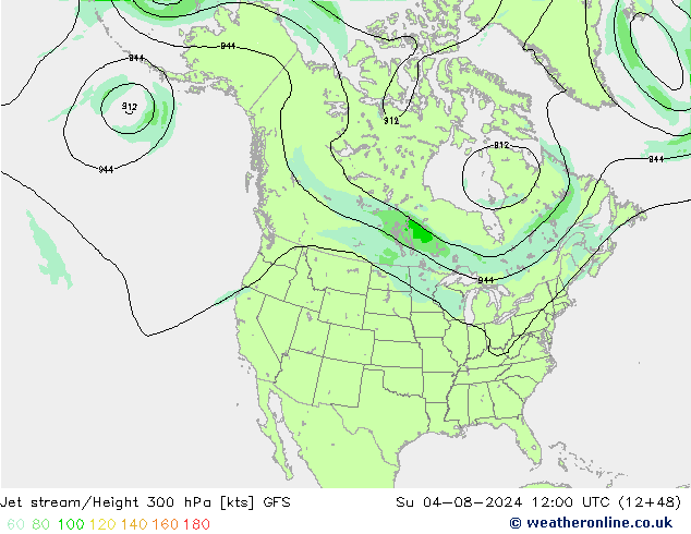 Straalstroom GFS zo 04.08.2024 12 UTC