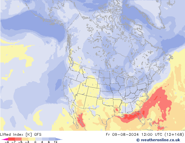 Lifted Index GFS vr 09.08.2024 12 UTC