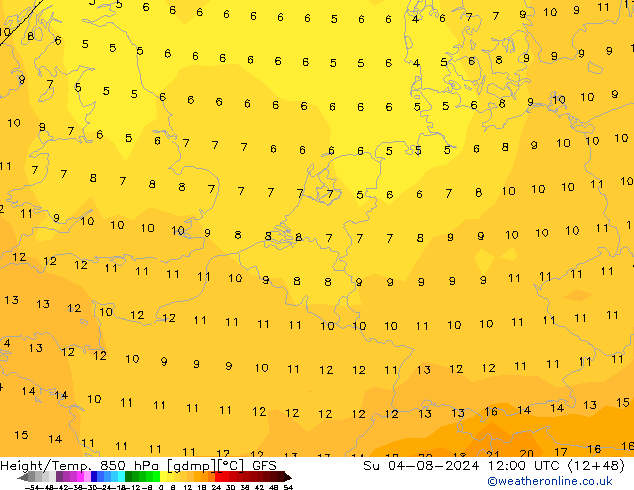 Z500/Regen(+SLP)/Z850 GFS zo 04.08.2024 12 UTC