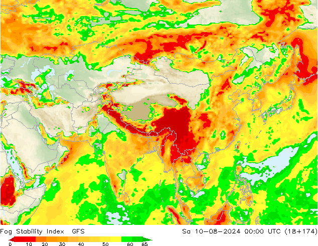 Fog Stability Index GFS za 10.08.2024 00 UTC