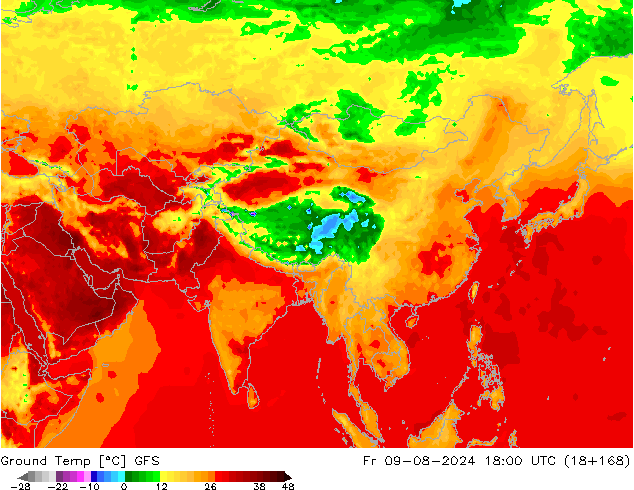 Bodemtemperatuur GFS vr 09.08.2024 18 UTC