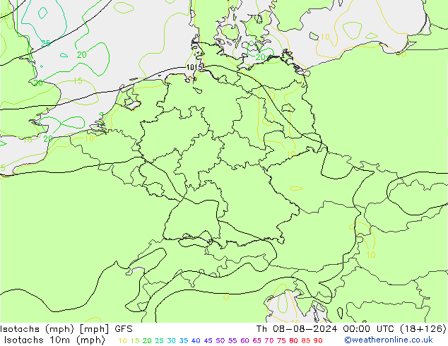 Isotachen (mph) GFS do 08.08.2024 00 UTC