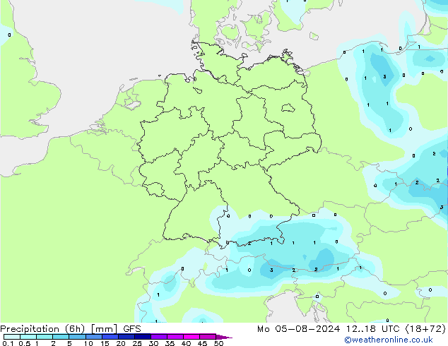 Z500/Regen(+SLP)/Z850 GFS ma 05.08.2024 18 UTC