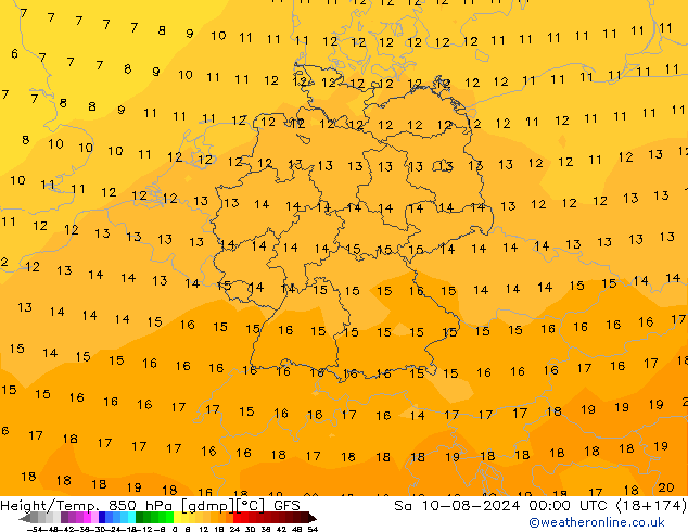 Hoogte/Temp. 850 hPa GFS za 10.08.2024 00 UTC