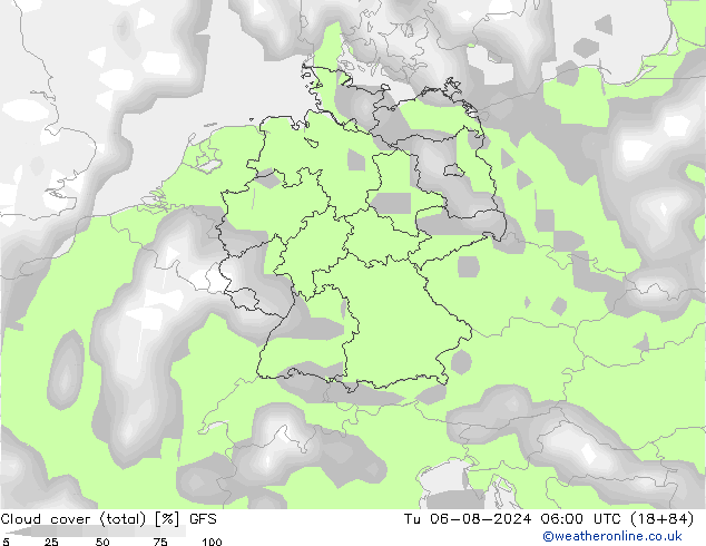 Bewolking (Totaal) GFS di 06.08.2024 06 UTC