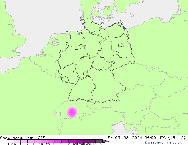 Snow accu. GFS 星期六 03.08.2024 06 UTC