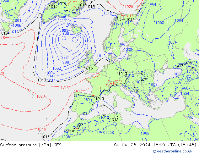 Luchtdruk (Grond) GFS zo 04.08.2024 18 UTC