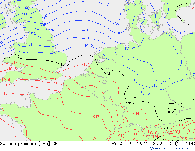 地面气压 GFS 星期三 07.08.2024 12 UTC
