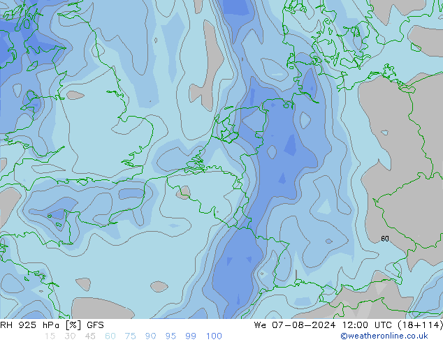 RH 925 hPa GFS 星期三 07.08.2024 12 UTC