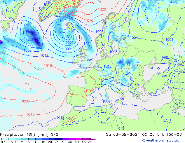 Z500/Regen(+SLP)/Z850 GFS za 03.08.2024 06 UTC