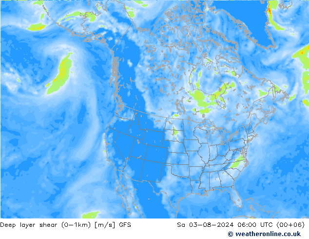 Deep layer shear (0-1km) GFS za 03.08.2024 06 UTC