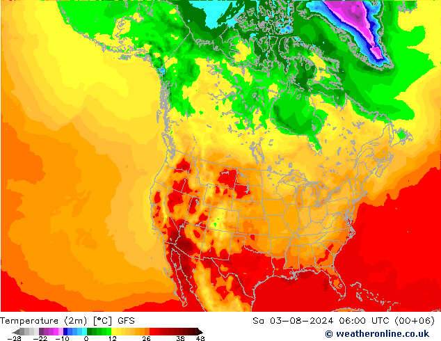 Temperatuurkaart (2m) GFS za 03.08.2024 06 UTC