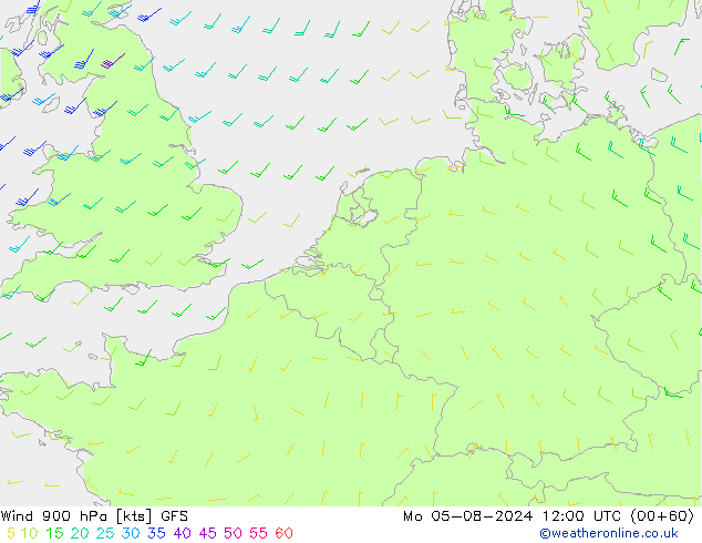 Wind 900 hPa GFS ma 05.08.2024 12 UTC