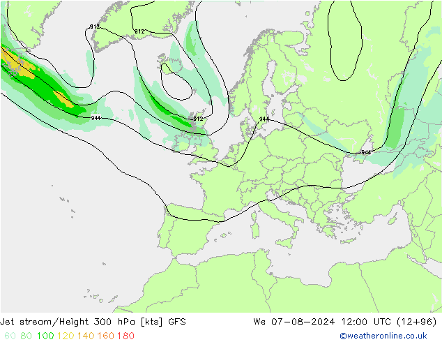 Straalstroom GFS wo 07.08.2024 12 UTC