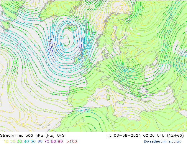 Stroomlijn 500 hPa GFS di 06.08.2024 00 UTC