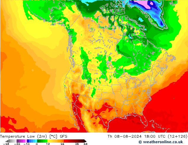 Min.temperatuur (2m) GFS do 08.08.2024 18 UTC