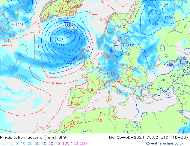 Totale neerslag GFS ma 05.08.2024 00 UTC