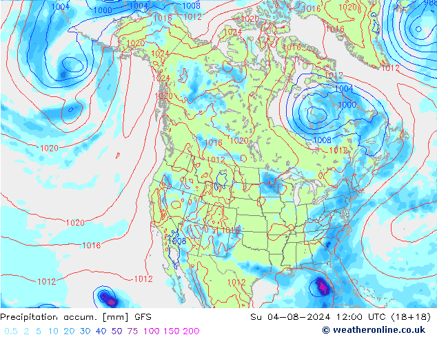 Precipitation accum. GFS 星期日 04.08.2024 12 UTC