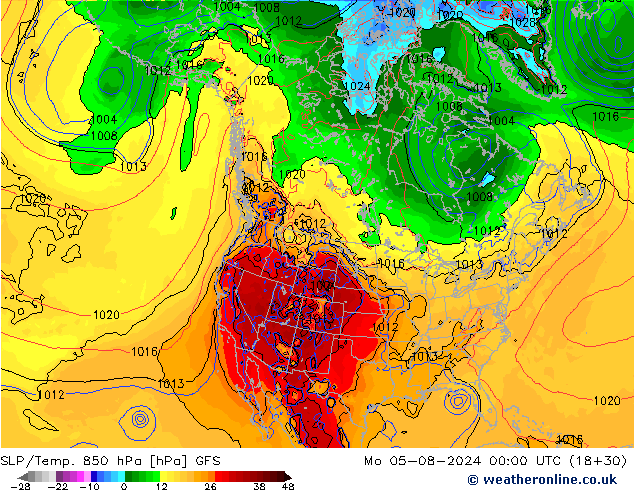 SLP/Temp. 850 hPa GFS ma 05.08.2024 00 UTC