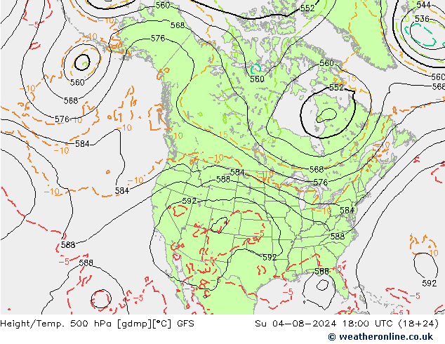 Z500/Regen(+SLP)/Z850 GFS zo 04.08.2024 18 UTC