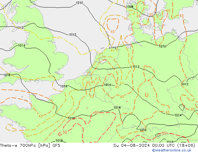 Theta-e 700hPa GFS zo 04.08.2024 00 UTC