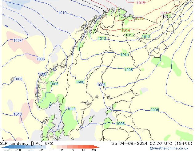 Druktendens (+/-) GFS zo 04.08.2024 00 UTC