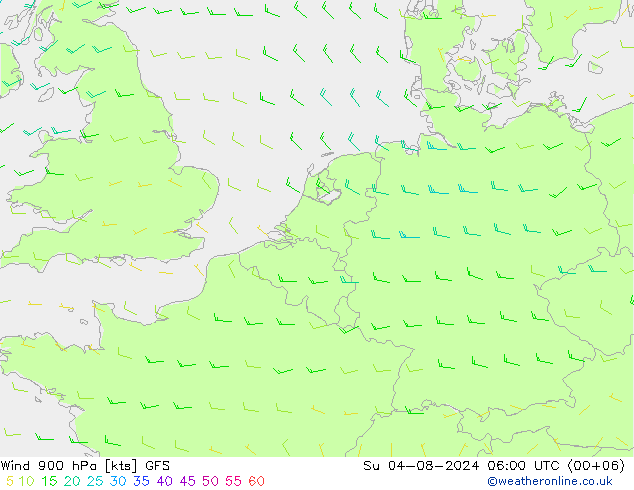 Wind 900 hPa GFS zo 04.08.2024 06 UTC