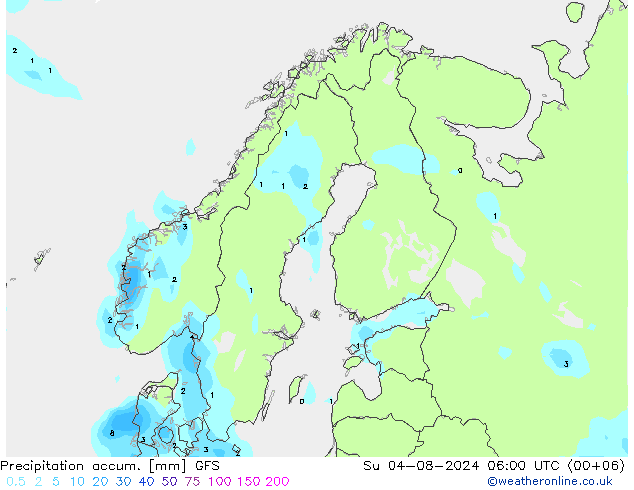 Totale neerslag GFS zo 04.08.2024 06 UTC