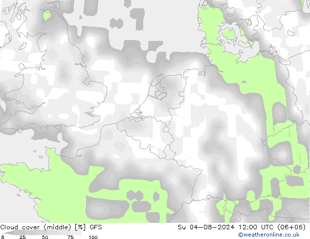 Bewolking (Middelb.) GFS zo 04.08.2024 12 UTC