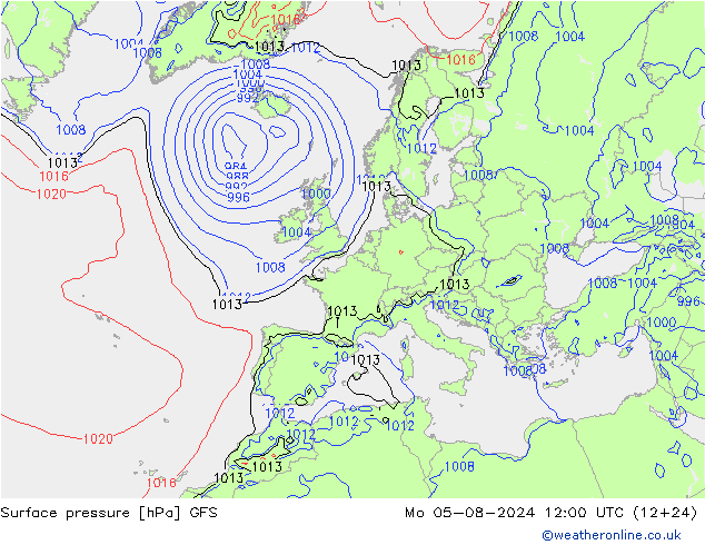 Luchtdruk (Grond) GFS ma 05.08.2024 12 UTC